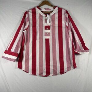 J Crew Re Imagined Poplin Top Nautical Coastal‎ Womens SZ Small Red White Stripe